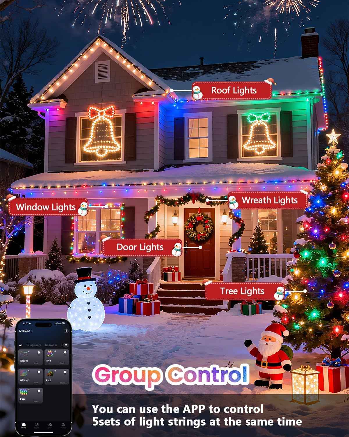 LumifyHome Waterproof String Lights – Patio Party Lighting, 82ft IP44 RGB Outdoor Twinkle Lights with App