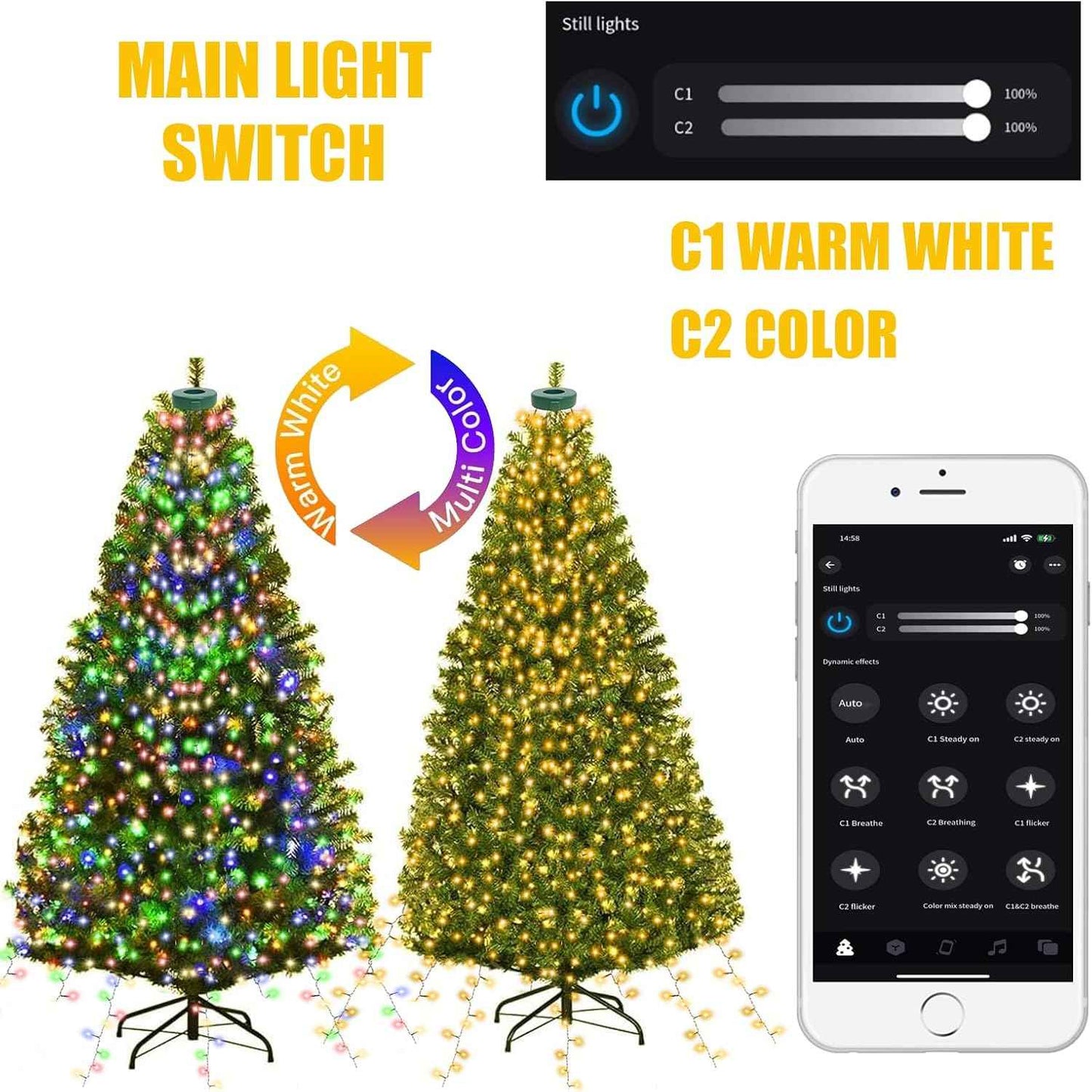 BrizLabs Waterproof Halo Christmas Lights – Patio and Garden Holiday Lighting with APP Control