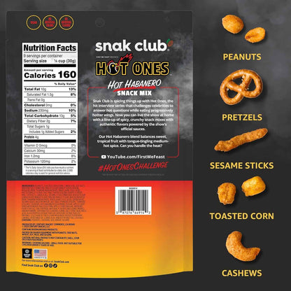 Snak Club x Hot Ones Hot Habanero Snack Mix – Portable Road Trip Snack with Protein and Crunch, No Refrigeration Needed, 10 oz Bag