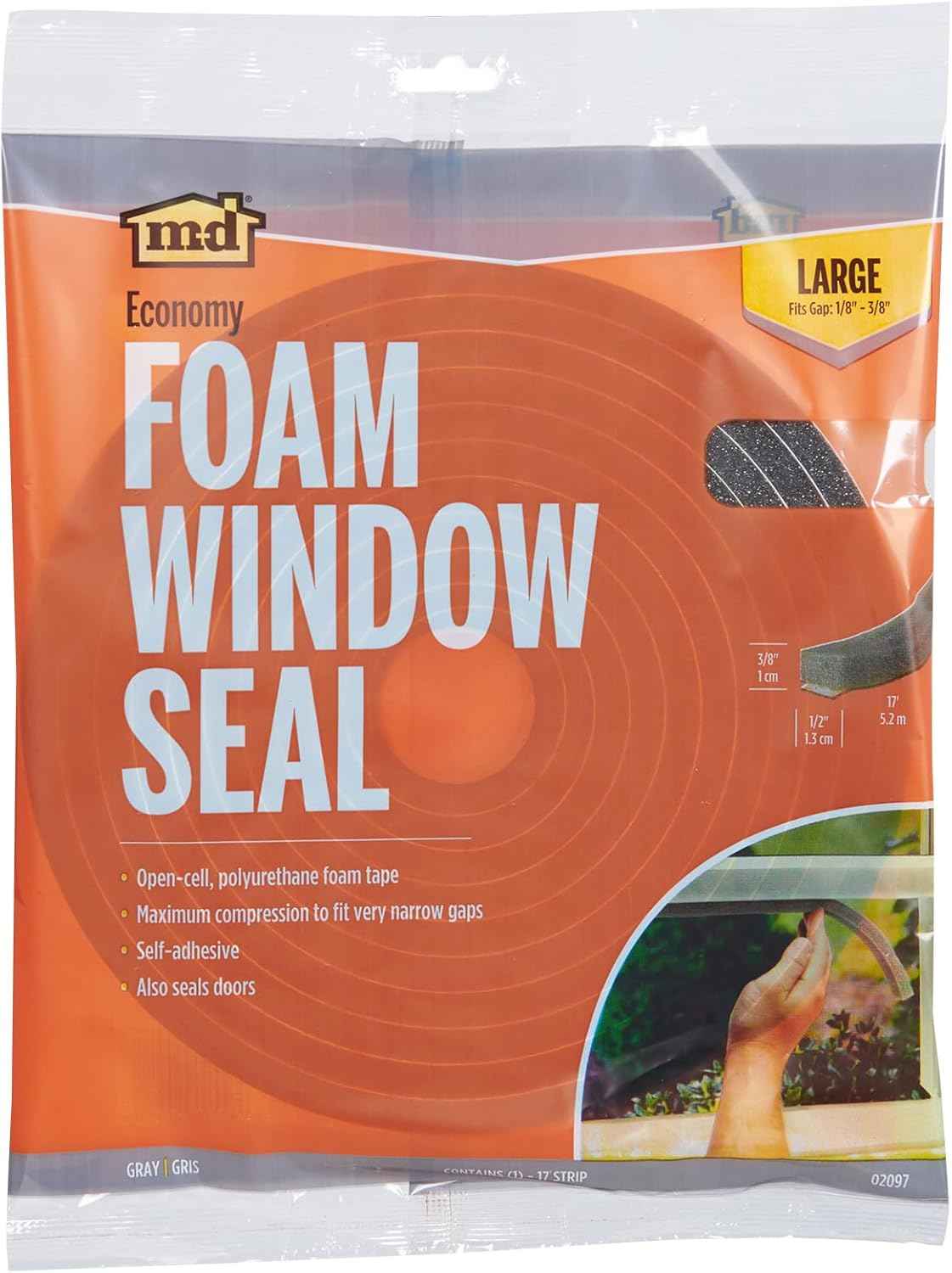 M-D Building Products Foam Window Seal – Kid and Pet-Safe Home Sealing for Drafty Doors, 3/8 in. x 1/2 in. x 17 ft