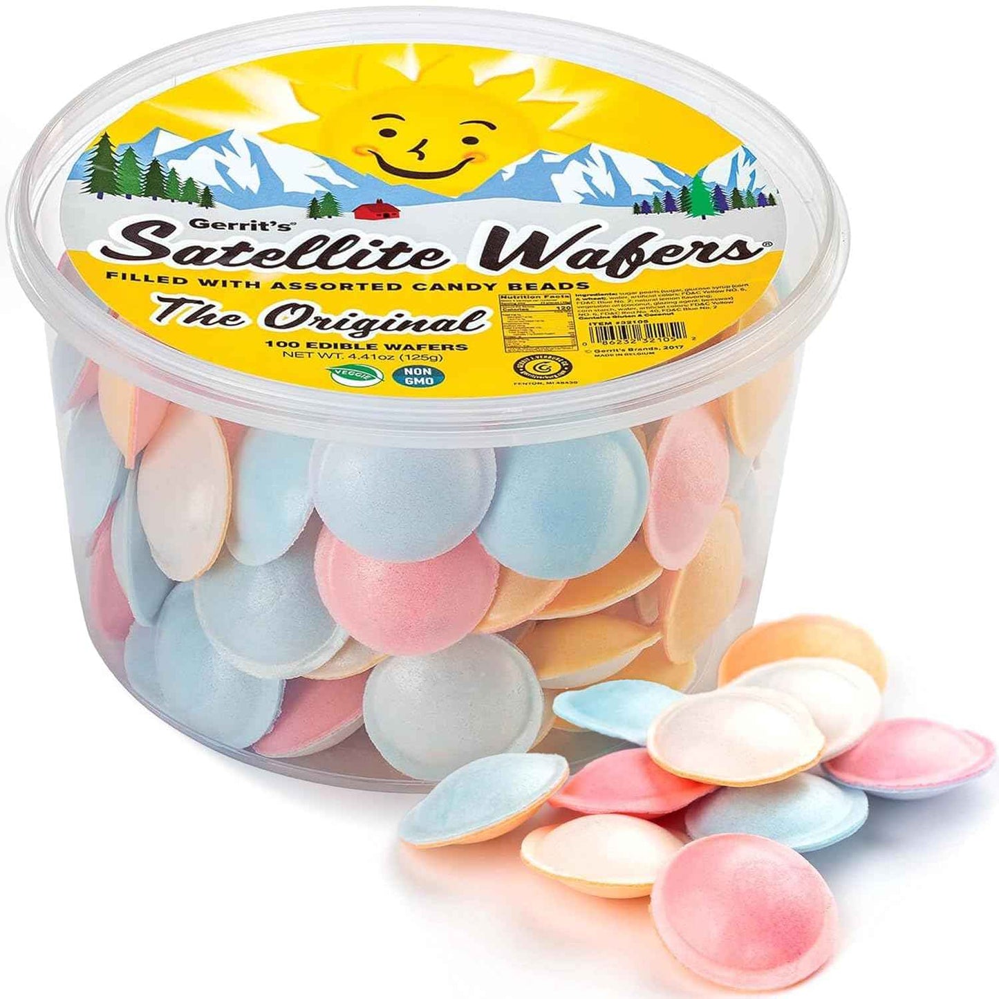 Gerrit's Satellite Wafers – Retro Nostalgic Stocking Stuffer Candy, 100ct Tub Flying Saucer Novelty Gift