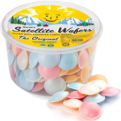 Gerrit's Satellite Wafers – Retro Nostalgic Stocking Stuffer Candy, 100ct Tub Flying Saucer Novelty Gift