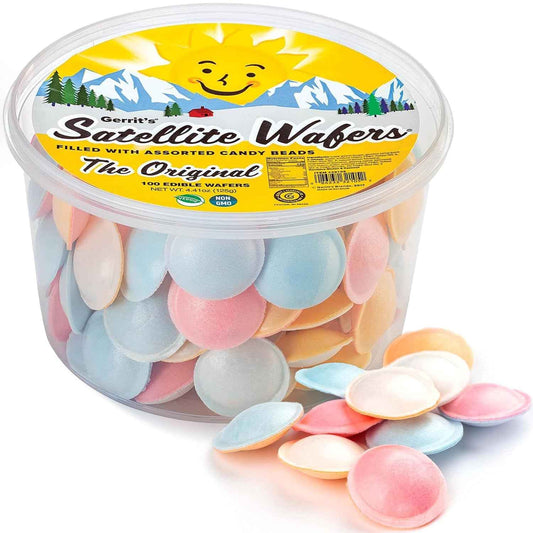 Gerrit's Satellite Wafers – Retro Nostalgic Stocking Stuffer Candy, 100ct Tub Flying Saucer Novelty Gift