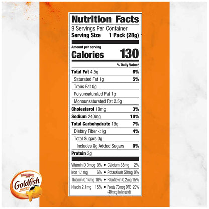 Goldfish Cheddar Cheese Crackers – Kids School Lunchbox Snack, 1 oz Single-Serve Packs, 9 Count Tray
