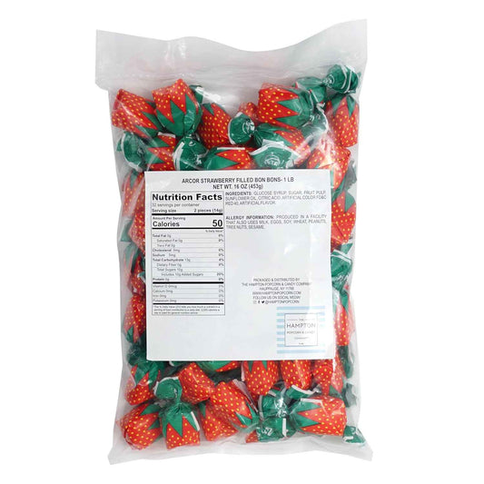 Hampton Popcorn & Candy Company Strawberry Bon Bons Hard Candy – Camping and Road Trip Snack, Individually Wrapped Strawberry Bon Bons 1 lb