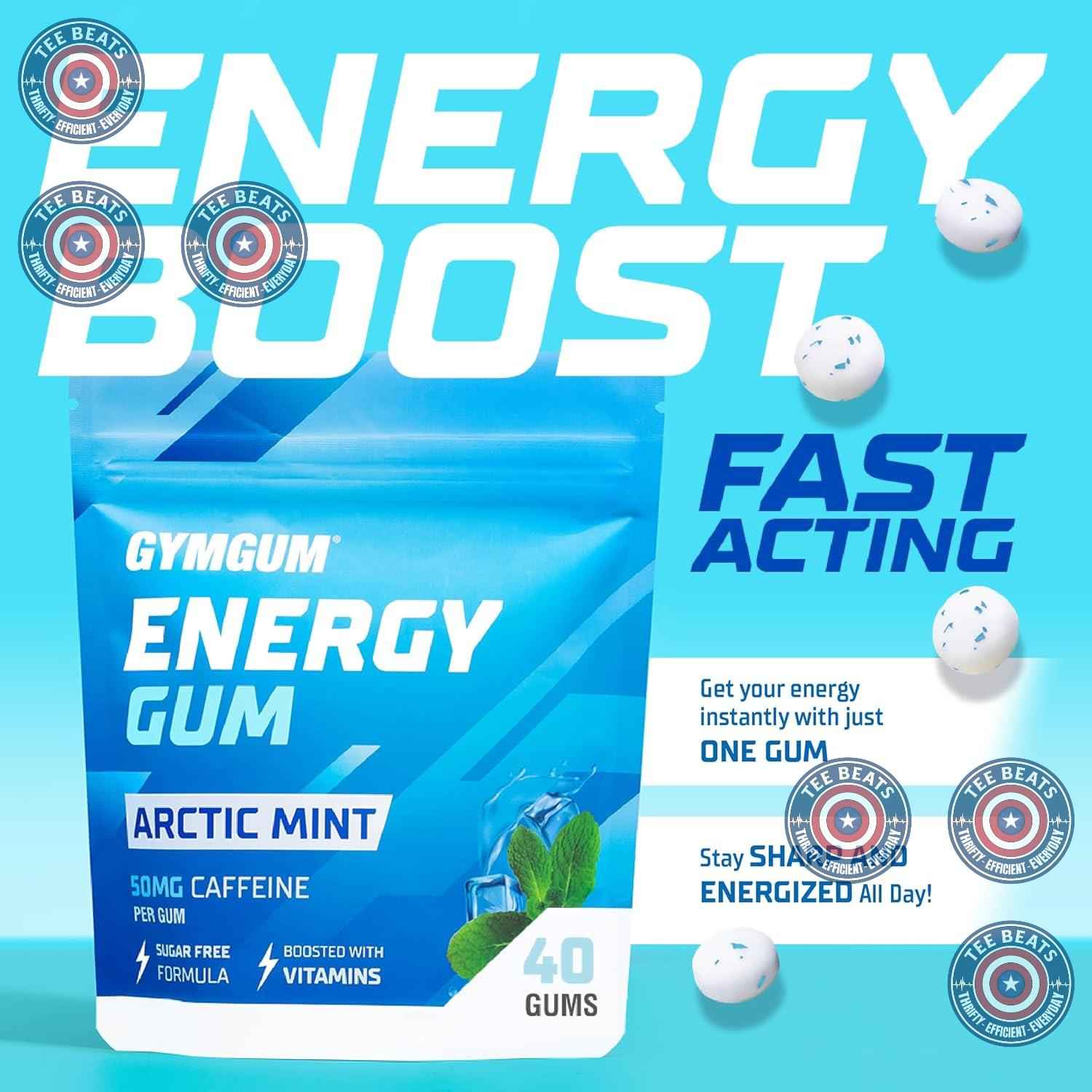 GYMGUM Energy Caffeine Gum | 50mg Natural Caffeine Chewing Gum for Home Office Focus, Sugar-Free L-Theanine Boost for Remote Workers