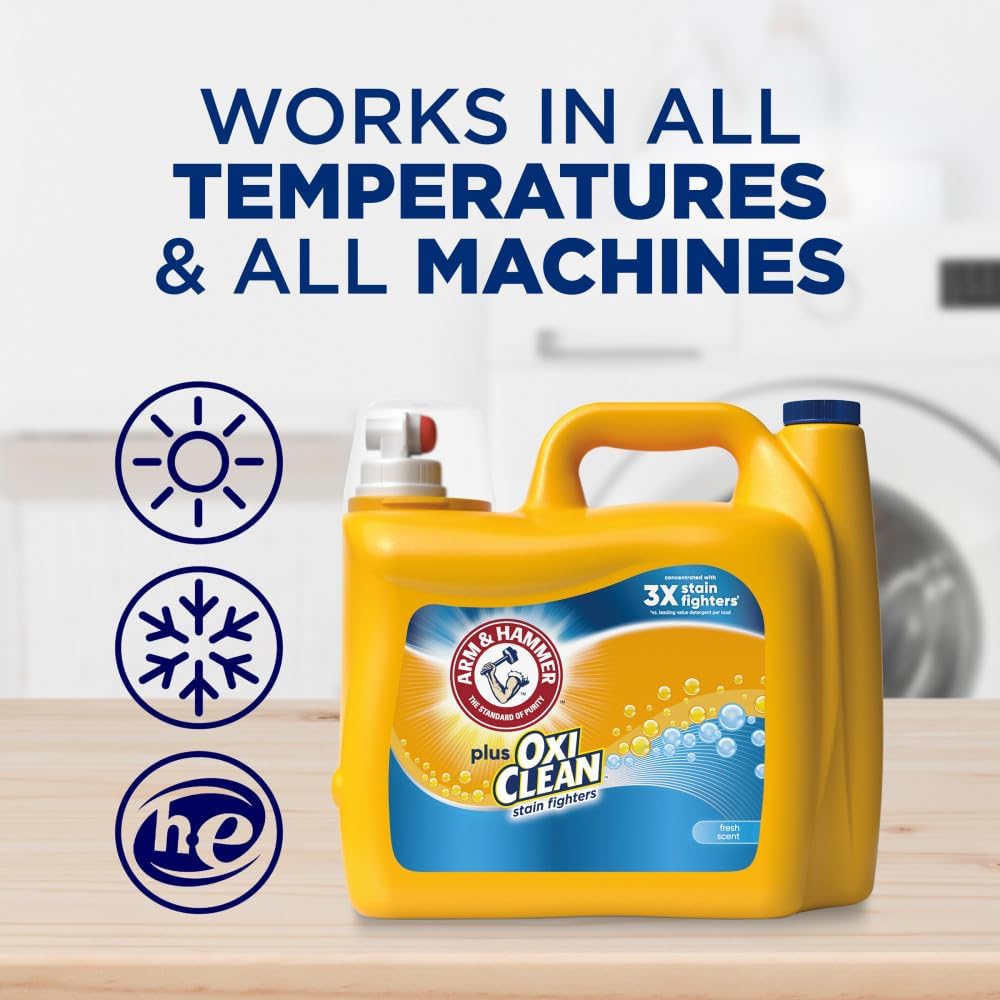 ARM & HAMMER OxiClean Liquid Detergent – Gentle Baking Soda Laundry Soap for Fresh-Smelling Bedding and Everyday Wellness Routines, 122 Loads