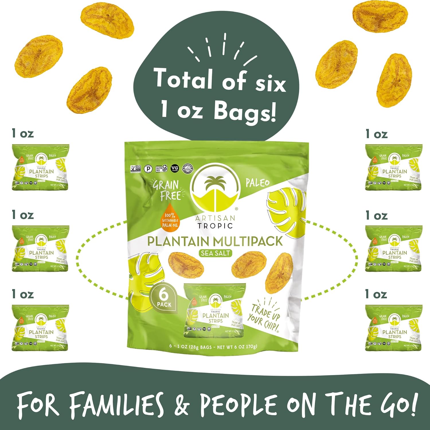 ARTISAN TROPIC Plantain Strips Sea Salt - Simple Clean-Ingredient Snack for Uncluttered Pantries