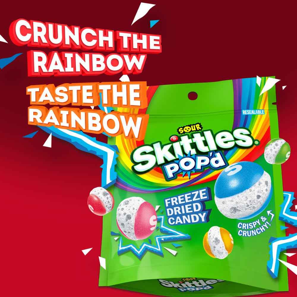 Skittles Pop'd Sour Freeze Dried Candy – Valentine's Day Gift for Boyfriend, 5.5 oz Pouch