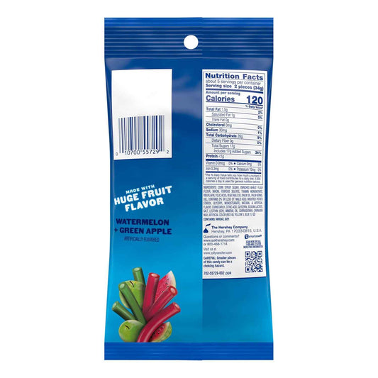 JOLLY RANCHER Ropes Watermelon & Green Apple Chewy Candy for Kids Lunch Boxes and After-School Snacks, 6 oz Bag