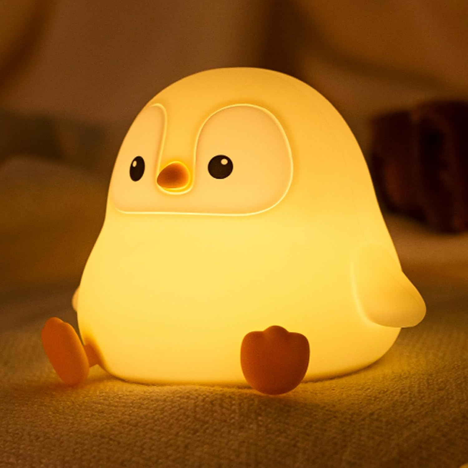 ATSUI Squishy Penguin Night Light – Child-Safe Rechargeable Lamp for Nursery and Playroom, 20-Minute Timer