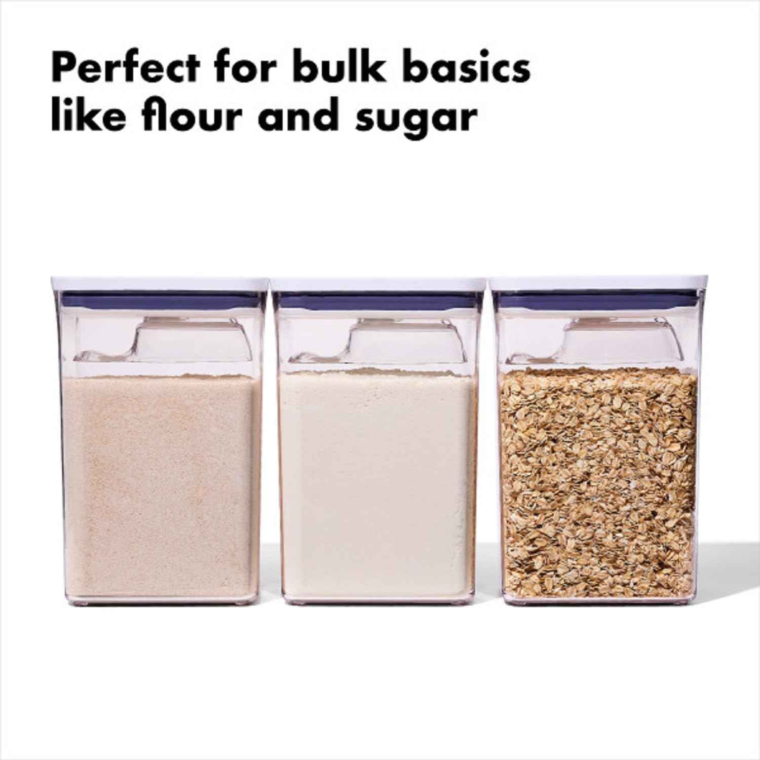 OXO Good Grips POP Container Bulk Set – Minimalist Pantry Essentials, 6 Square Airtight Canisters with One-Touch Seal for Clutter-Free Countertops