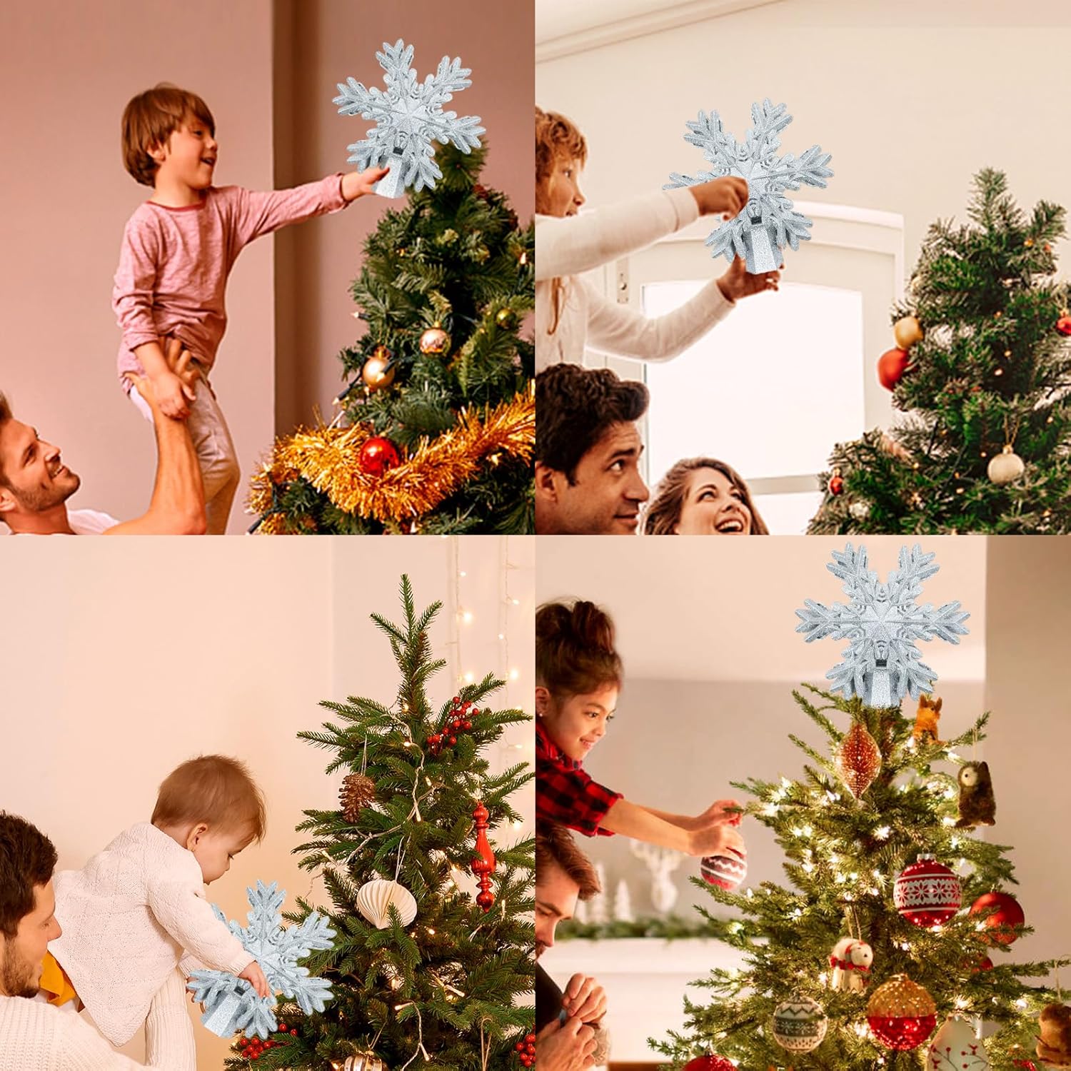 Aurora Glow Auto-Rotating Snowflake Light – No Flame, No Batteries Holiday Decoration for Family Trees