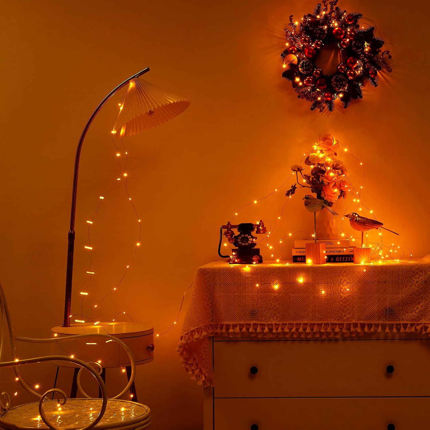 Aurora Glow Battery Fairy Lights – Flameless LED String Lights Safe for Bedroom, Cool to Touch with Auto Timer