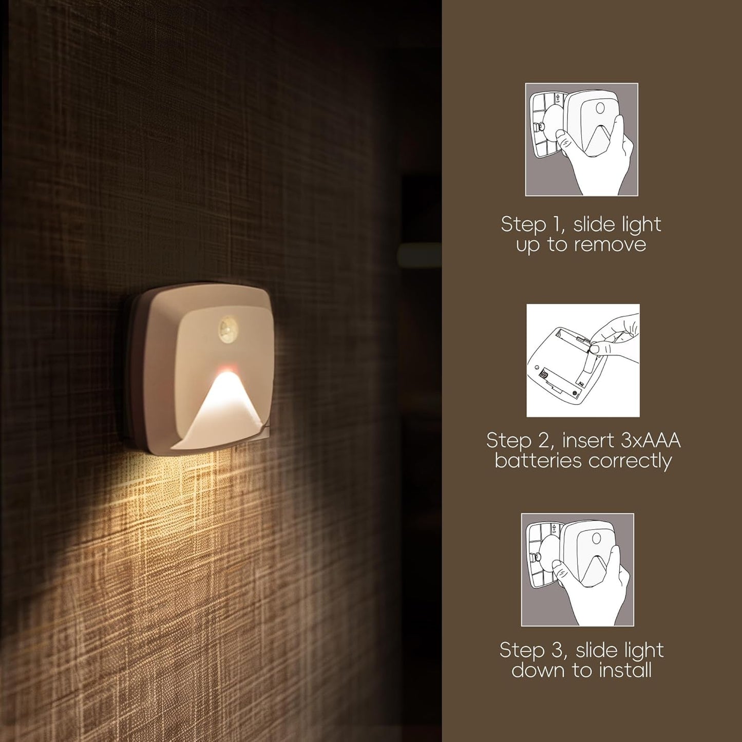 Aurora Glow Battery-Powered Motion Night Lights – Fire-Free Fall Prevention for Seniors Aging in Place