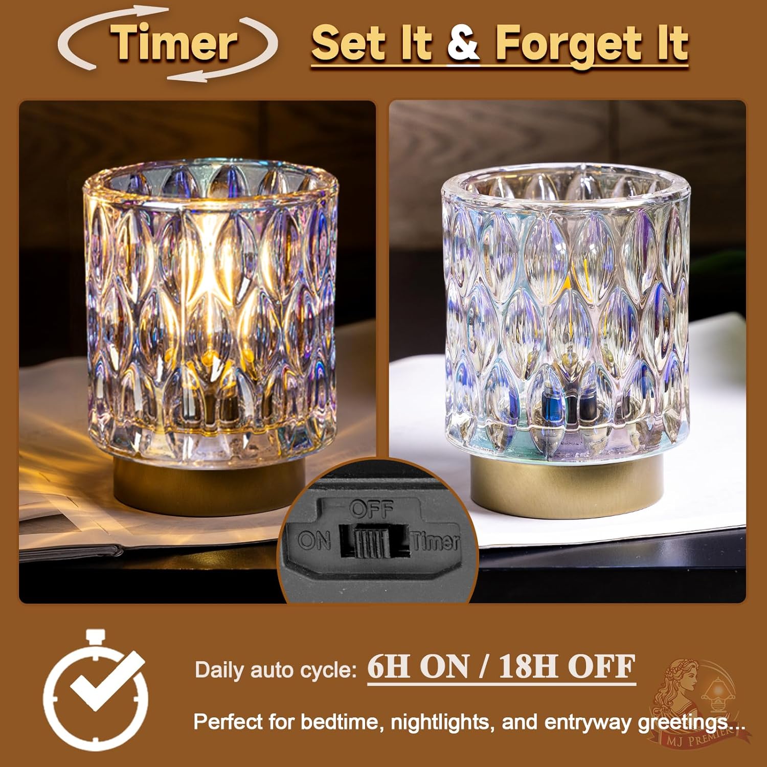 AuroraGlow Mini Crystal Table Lamp – Cone Silhouette Nightstand Decor with Mercury Glass Shimmer, Battery Operated