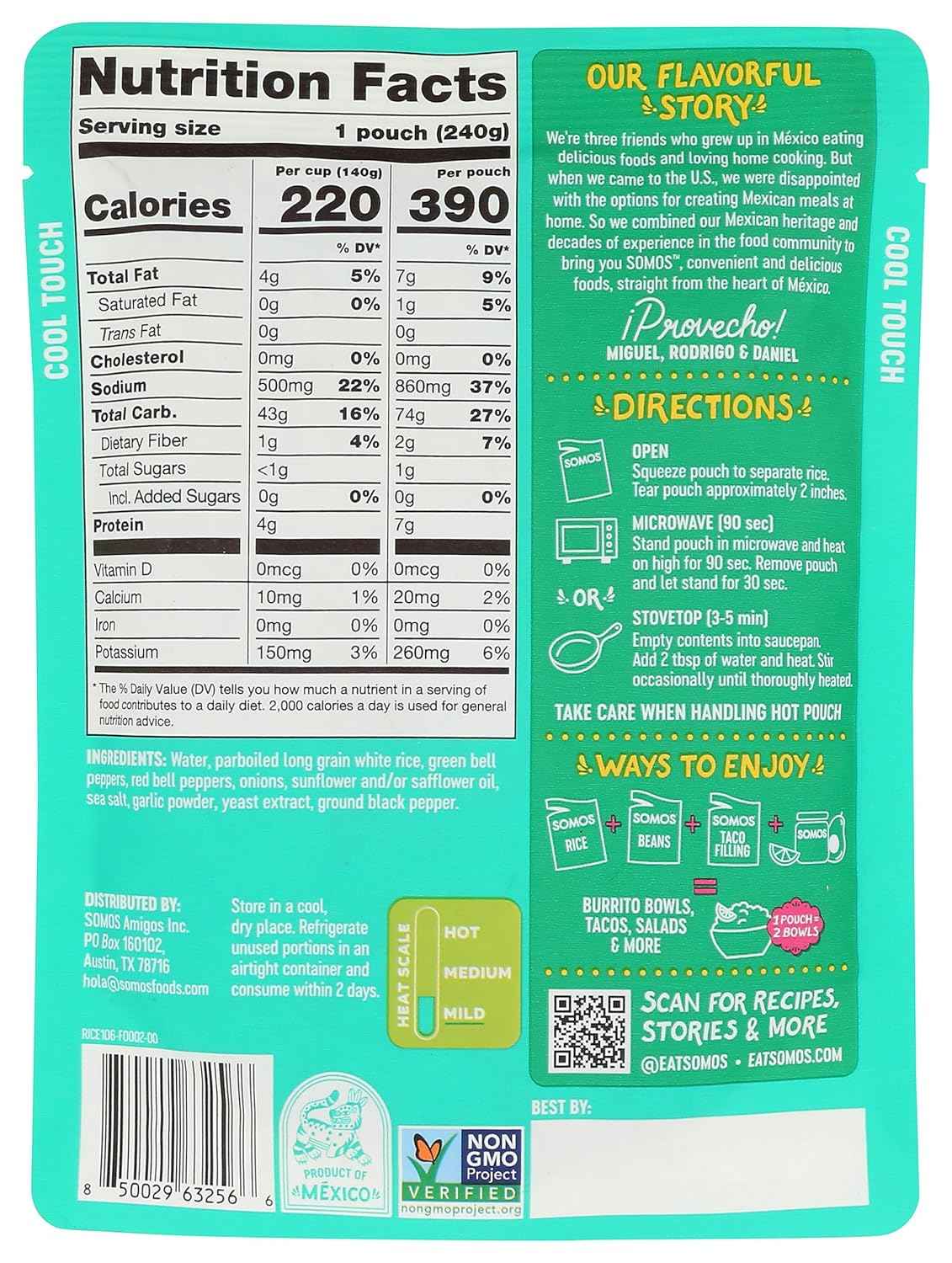 SOMOS Fajita White Rice – Shelf-Stable Travel Meal for Road Trips and Hotel Stays