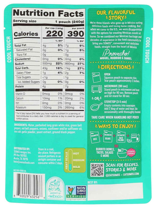 SOMOS Fajita White Rice – Shelf-Stable Travel Meal for Road Trips and Hotel Stays