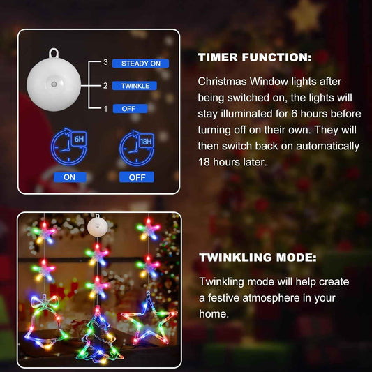 Lumalights Battery Powered Christmas Window Decor – 3-Piece Tree, Bell & Star LED Set for Bedroom Aesthetic