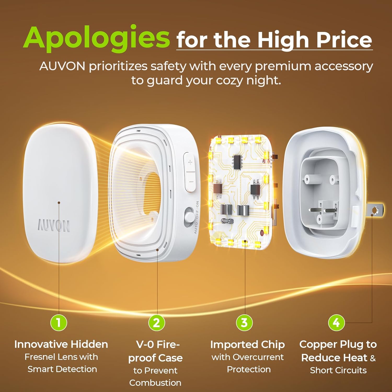 AUVON Backlit Night Light with Auto Shutoff and Stepless Dimming – Cool-to-Touch Nursery and Bedroom Light for Toddlers and Young Children
