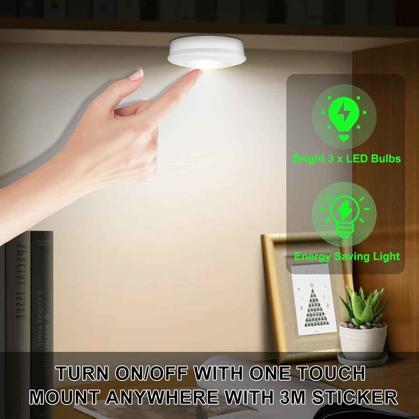 BIGMONAT LED Puck Light – Intentional Warm White Glow for Minimalist Closets and Pantries, Tool-Free Touch Mount