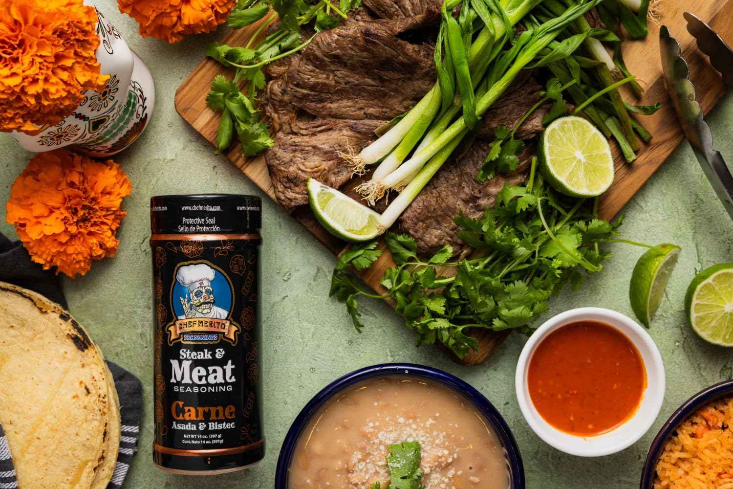 Chef Merito Carne Asada Meat Seasoning, 14 Ounce – Mindful Pantry Staple for Clean Ingredient Home Cooking