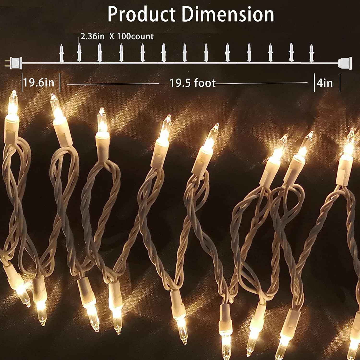 Connectable Patio Lights 21ft Mini Clear Incandescent Warm White for Backyard String Lighting and Outdoor Dining, White Wire