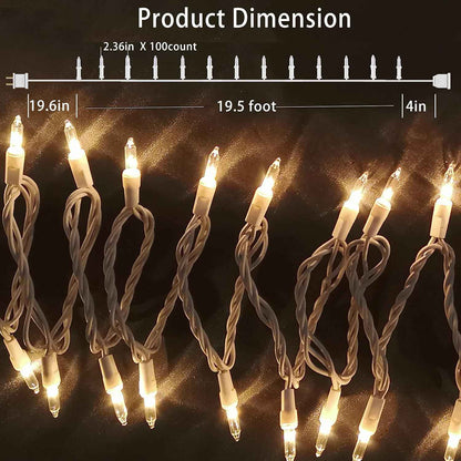Connectable Patio Lights 21ft Mini Clear Incandescent Warm White for Backyard String Lighting and Outdoor Dining, White Wire