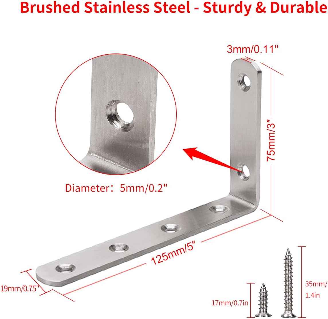 YUMORE L Bracket – Clean Line Stainless Steel Corner Brace for Uncluttered Floating Shelves, Brushed Nickel, 4 Pack
