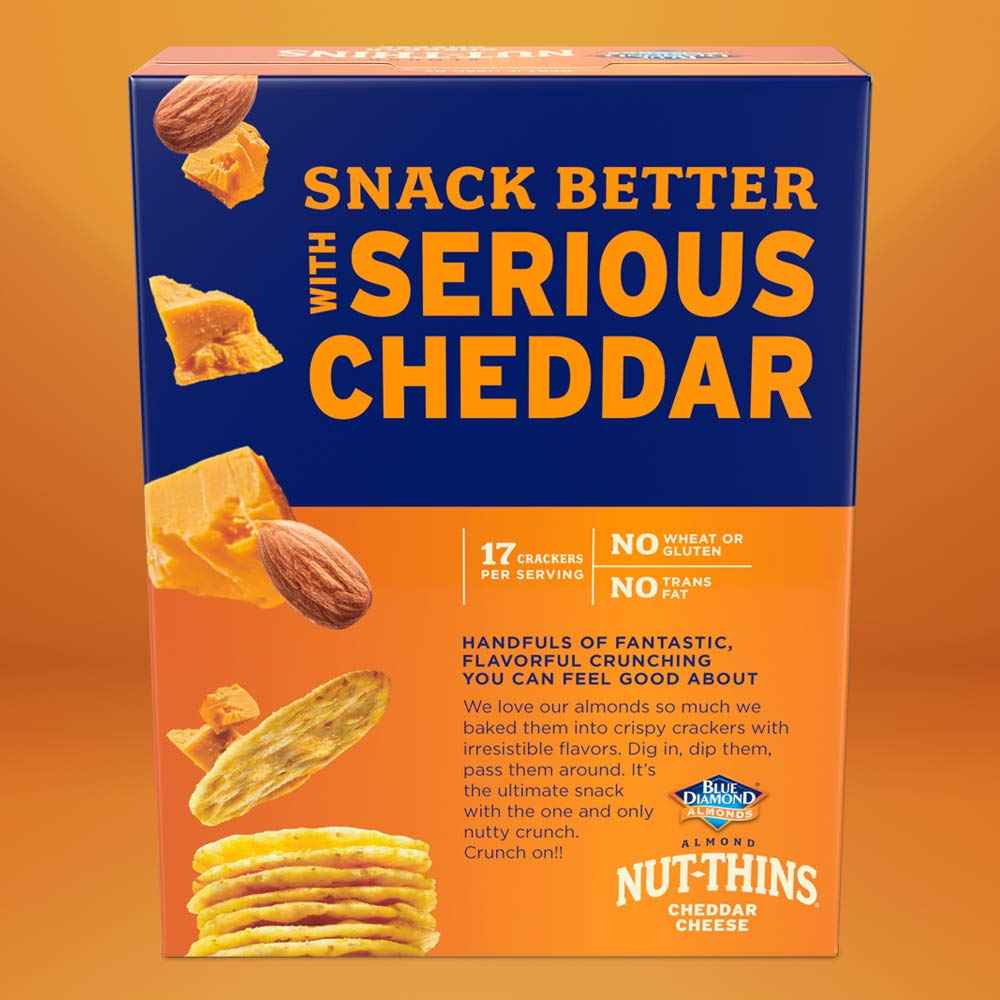 Blue Diamond Almonds Nut Thins Cheddar Cheese – Portable Crunchy Cracker for Picnic and Patio Charcuterie Boards