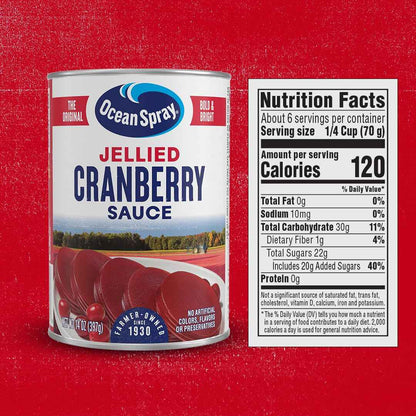 Ocean Spray Jellied Cranberry Sauce – Kid-Friendly Thanksgiving Side for the Family Table, 14 Oz Can Pack of 1