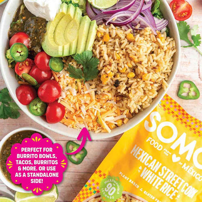SOMOS Mexican Street Corn White Rice, 8.8 OZ – Portable Mexican Side for Picnics and Patio Grilling