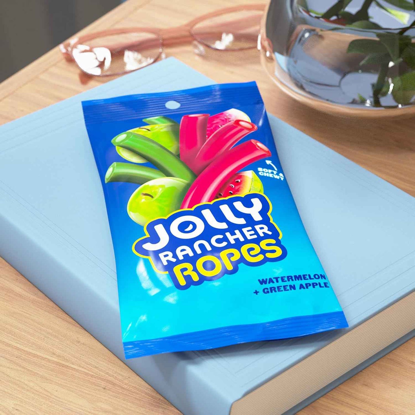 JOLLY RANCHER Ropes Watermelon & Green Apple Chewy Candy for Kids Lunch Boxes and After-School Snacks, 6 oz Bag
