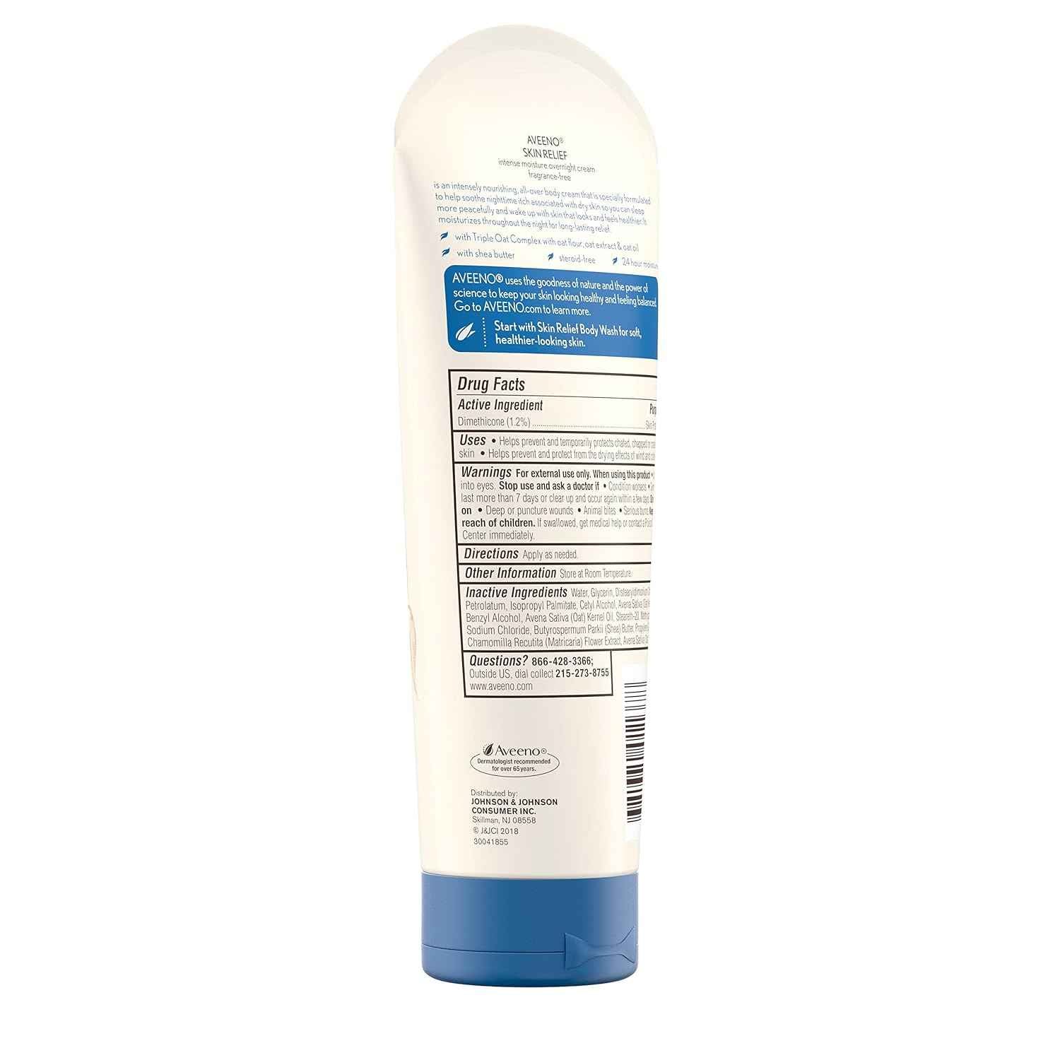 Aveeno Skin Relief Overnight Cream – Fragrance-Free Safe Moisturizer for Allergy-Prone Skin