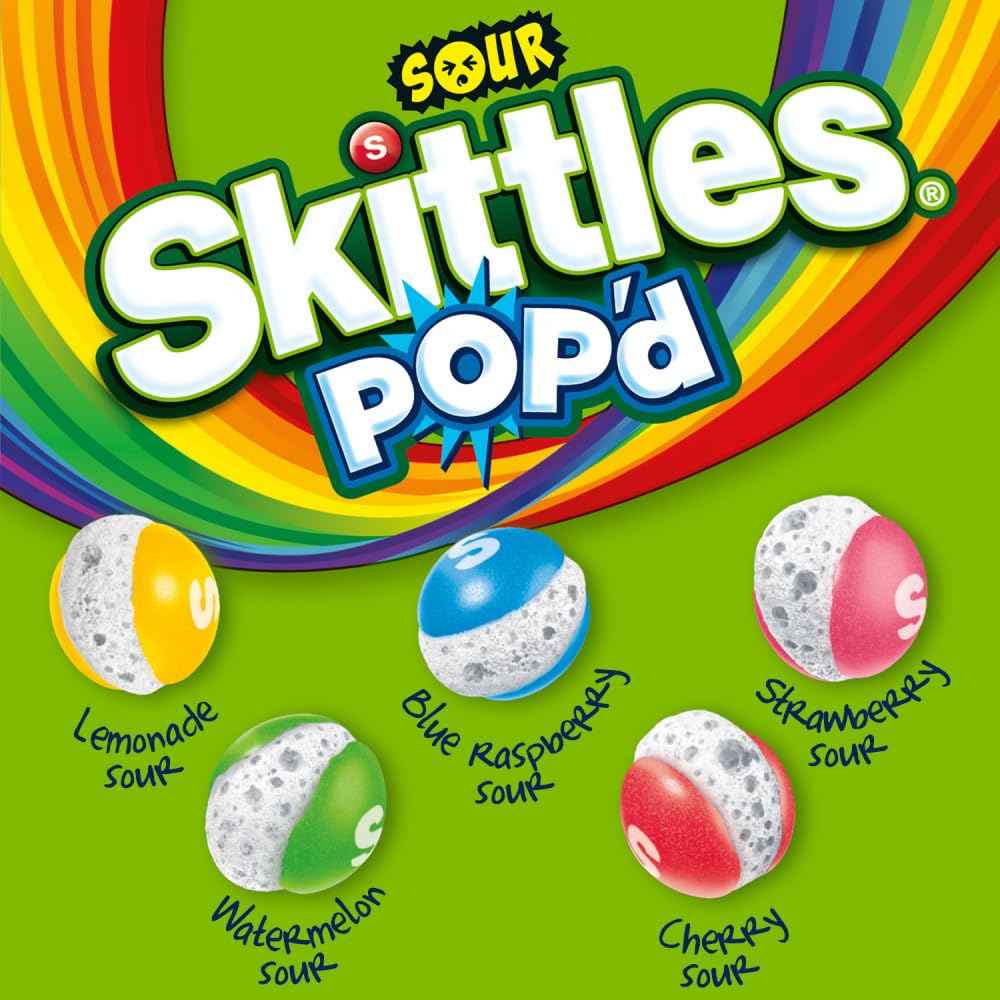 Skittles Pop'd Sour Freeze Dried Candy – Valentine's Day Gift for Boyfriend, 5.5 oz Pouch