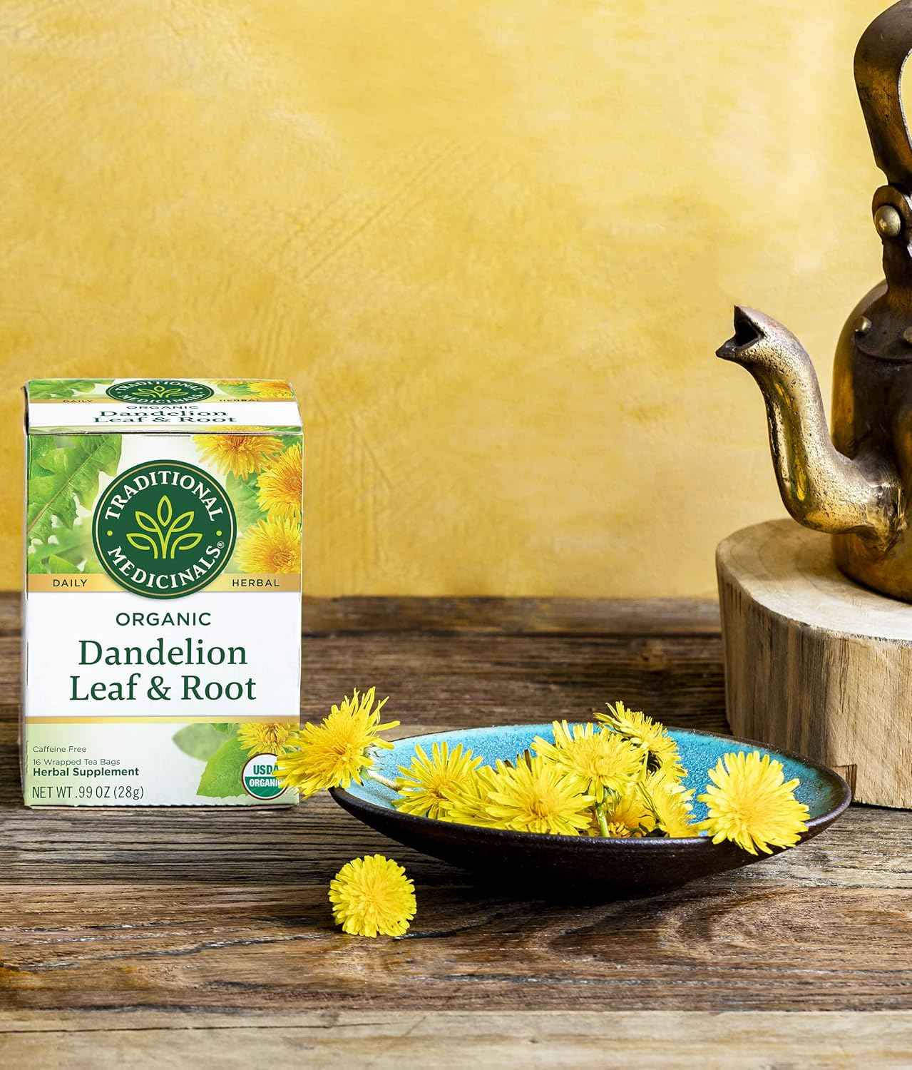 Traditional Medicinals Organic Dandelion Leaf & Root Tea – Travel-Friendly Herbal Brew for Camping Mornings