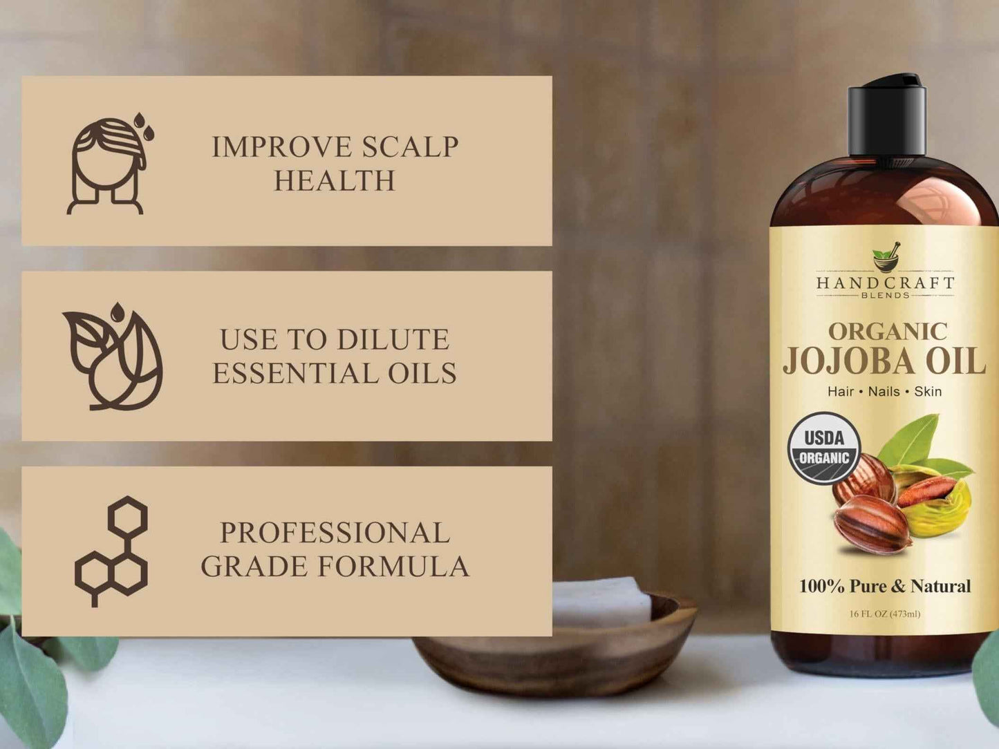 Handcraft Blends USDA Organic Jojoba Oil – Single-Bottle Minimalist Skincare, One Product for Face Hair and Body Routines