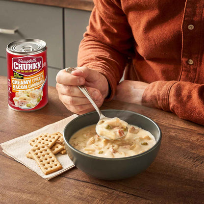 Campbell's Chunky Creamy Chicken Bacon Carbonara Soup, 18.8 oz Can – Calorie-Conscious Filling Lunch for Low-Carb and Portion-Controlled Diets