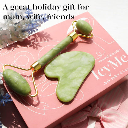 BAIMEI IcyMe Gua Sha & Jade Roller Set – Ready-to-Give Birthday Gift for Her, At-Home Facial Massage Kit