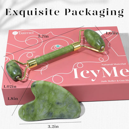 BAIMEI IcyMe Gua Sha & Jade Roller Set – Ready-to-Give Birthday Gift for Her, At-Home Facial Massage Kit