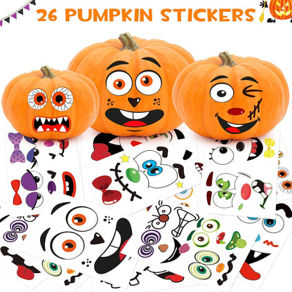 BainGsek 56 Funny Pumpkin Stickers for Kids – No-Knife Decorating Activity for Family Halloween and School Parties