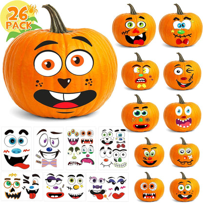 BainGsek 56 Funny Pumpkin Stickers for Kids – No-Knife Decorating Activity for Family Halloween and School Parties