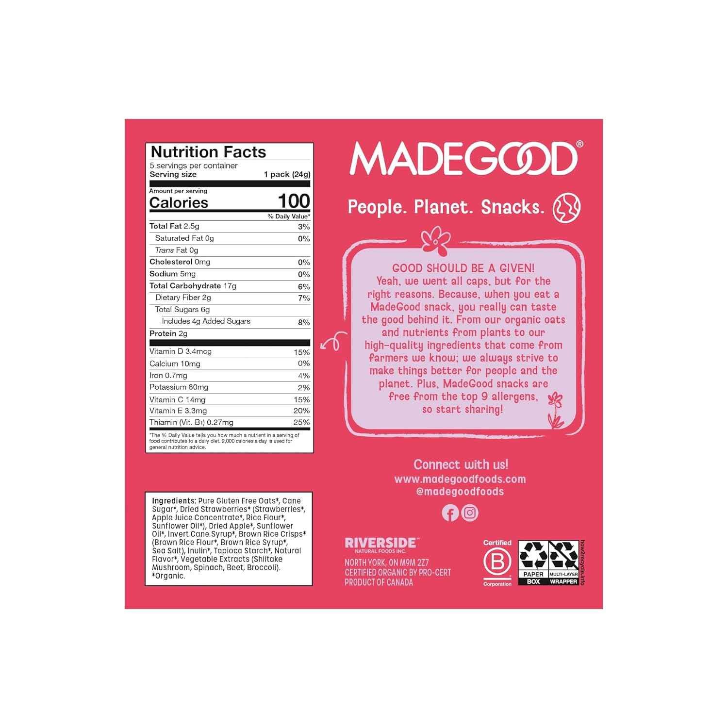 MadeGood Organic Strawberry Granola Bites – Plant-Based Desk Drawer Snack for Mid-Afternoon Energy, Vegan