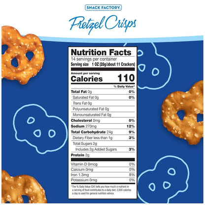 Snack Factory Pretzel Crisps Original Non-GMO 14 oz Better For You Snack for Office Desk and Lunchbox Packing