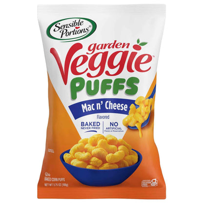 Sensible Portions Garden Veggie Mac & Cheese Puffs, 3.75 oz – Portable Picnic Snack, Gluten-Free and Mess-Free
