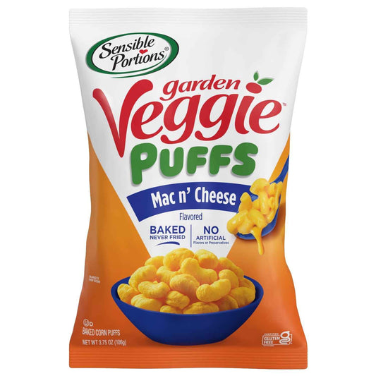 Sensible Portions Garden Veggie Mac & Cheese Puffs, 3.75 oz – Portable Picnic Snack, Gluten-Free and Mess-Free