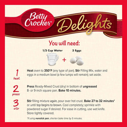 Betty Crocker Delights Supreme Lemon Bars Mix, 16.5 oz – Thoughtful Housewarming Gift for New Neighbors and Hostesses