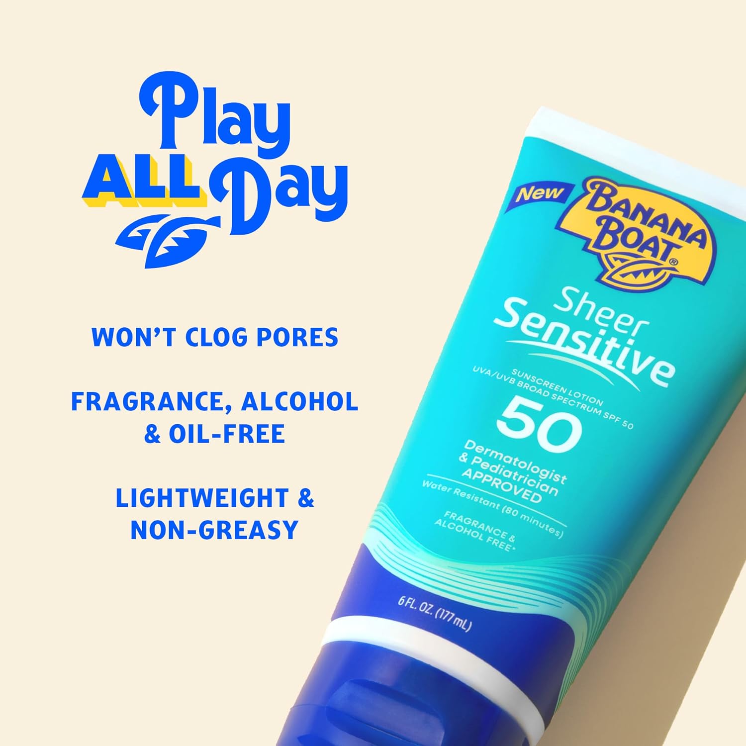 Banana Boat Sheer Sensitive Body Lotion SPF 50 – Pediatrician-Tested Kids Sunscreen for Beach, Pool, and Playtime, 6oz