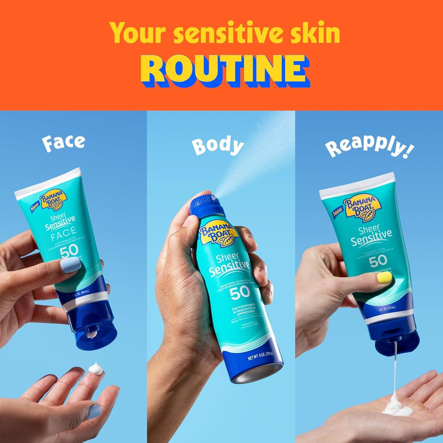 Banana Boat Sheer Sensitive Body Lotion SPF 50 – Pediatrician-Tested Kids Sunscreen for Beach, Pool, and Playtime, 6oz
