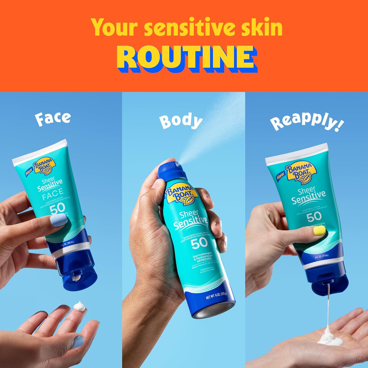 Banana Boat Sheer Sensitive Body Lotion SPF 50 – Pediatrician-Tested Kids Sunscreen for Beach, Pool, and Playtime, 6oz